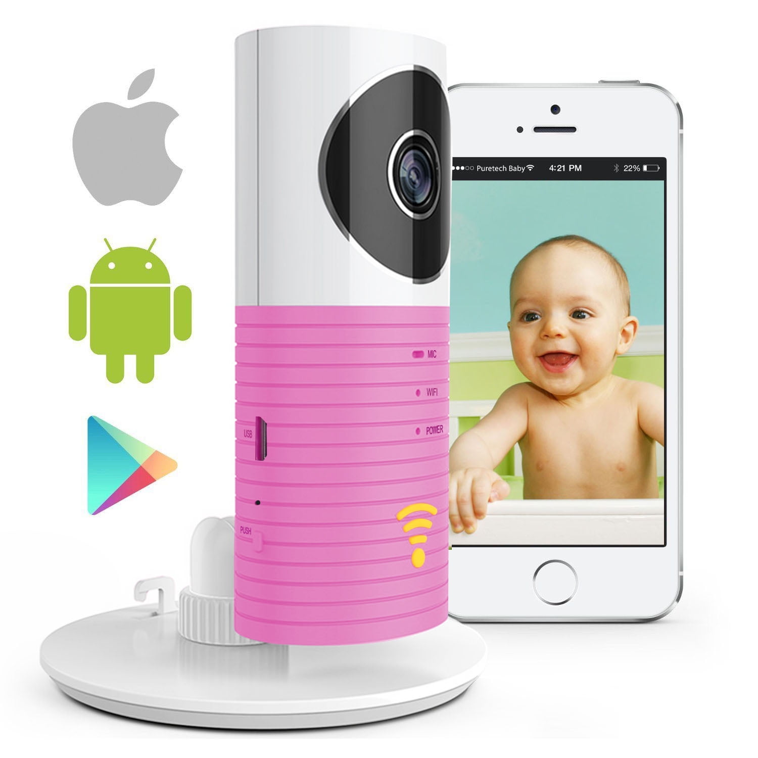 AGPtek 1080P HD  Wireless baby Monitor WiFi CCTV  Smart  Camera With Video,Wireless  Pet Monitor, Pink