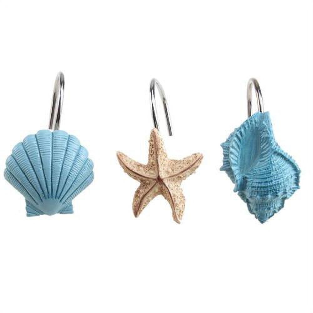 AGPtek 12PCS Shower Curtain Hooks, Home Seashell Anti Rust Decorative Resin Hooks for Bathroom Shower Curtain, Living room Curtain