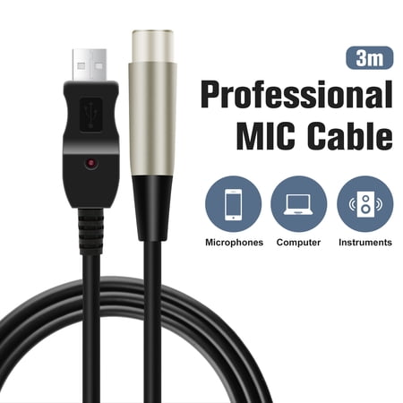 AGPtek 3M Microphone USB MIC Link Cable USB Male to XLR Female