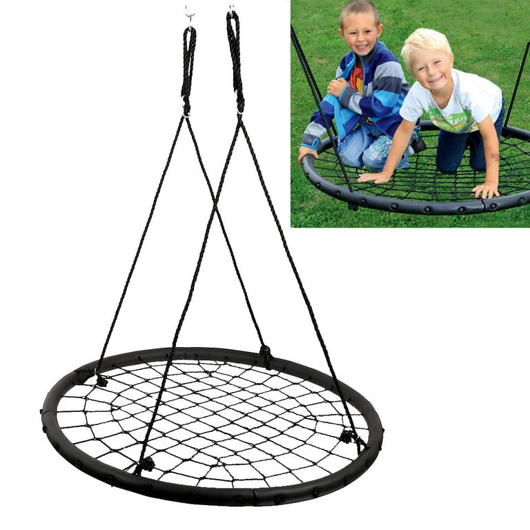 Zenstyle 40 inch Kids Spider Tree Swing - Large Round Spider Net Swing Platform 71 inch Adjustable Detachablee Nylon Rope Kids Adults, Black