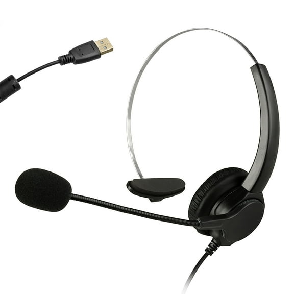 AGPtek Hands-free Call Center Headphone Noise Cancelling Volume Control Cord Monaural Headset  w/ Mic Cord w/ USB Plug