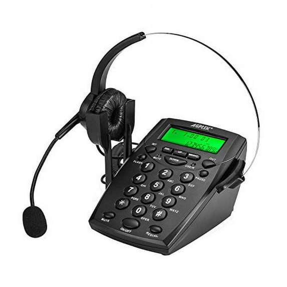 AGPtek Handsfree Call Center Dialpad Corded Telephone #HA0021 with Monaural Headset Headphones Tone Dial Key Pad & REDIAL- 1