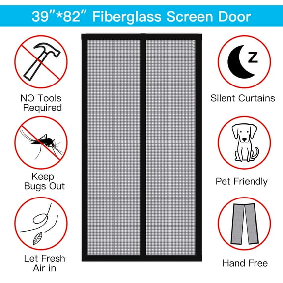 AGPtek Magnetic Screen Door with magnets, Keep Bugs Out, Let Cool Breeze in, Curtain Works With Pets, Self Sealing Magnets, Heavy Duty Retractable Mesh Net Closure, Front Doors, Sliding Door, 39"x82"