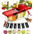 thumbnail image 1 of AGPtek Mandolin Slicer Vegetable Cutter Chopper Dicer - 6 Interchangeable Blades Kitchen Cutter Potato Onion Cutter Cheese Slicer Veggie Cutter with Peeler+Hand Protector+Food Storage Container, 1 of 8