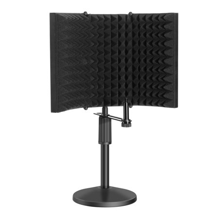 AGPtek Microphone Isolation Shield, Compact Microphone Isolation Shield with Desk Mic Stand, Mic Sound Absorbing Foam Reflector for Sound Recording, Podcasts, Vocals, Singing and Broadcasting