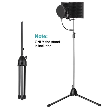 AGPtek Microphone Stand, AGPtEK Condenser Microphone Stand with Non-Slip Feet, Adjustable Height & Foldable Design, 33.46-68.9 inches, Suitable for Supporting Acoustic Isolation Shield in Studio (Blac