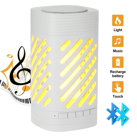AGPtek Outdoor Smart Speaker, Flame effect Lamp MP3 Smart Music Player w/ LED Smart Touch for Travel and Home Party, White