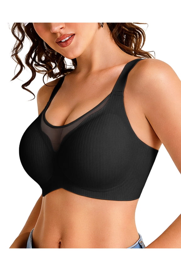Womens Wireless Bras V Mesh Comfortable Supportive Bralette Push UP Tshirt Bra No Underwire Seamless Full Coverage