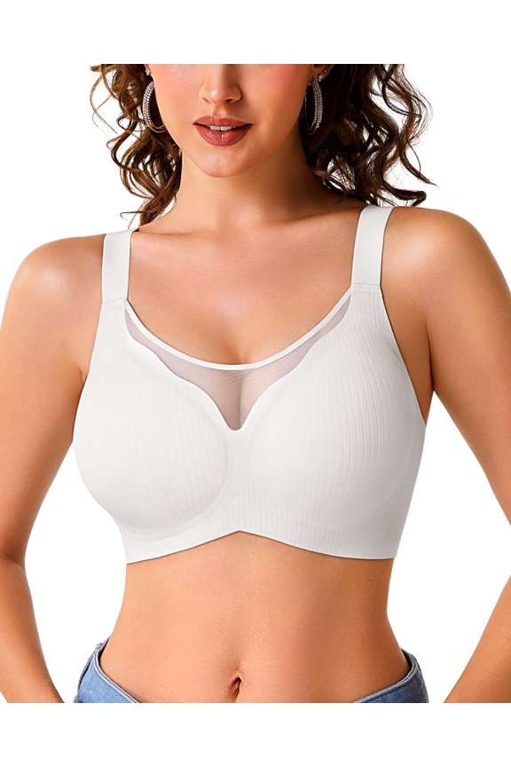 Womens Wireless Bras V Mesh Comfortable Supportive Bralette Push UP Tshirt Bra No Underwire Seamless Full Coverage