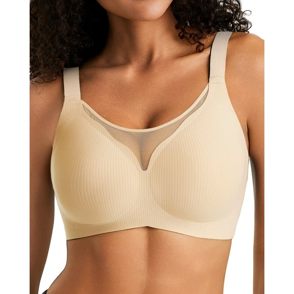 A AGROSTE Womens Wireless Bras V Mesh Comfortable Supportive Bralette Push UP Tshirt Bra No Underwire Seamless Full Coverage