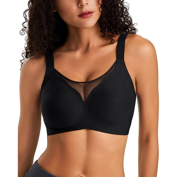 A AGROSTE Womens Wireless Bras V Mesh Comfortable Supportive Bralette Push UP Tshirt Bra No Underwire Seamless Full Coverage