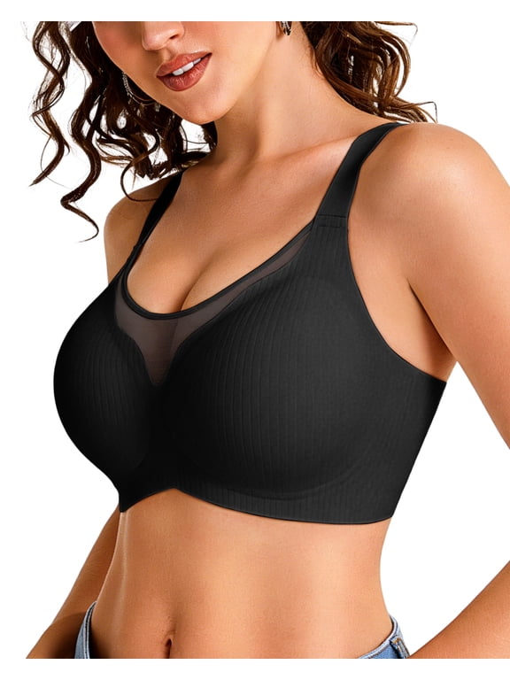 Womens Wireless Bras V Mesh Comfortable Supportive Bralette Push UP Tshirt Bra No Underwire Seamless Full Coverage