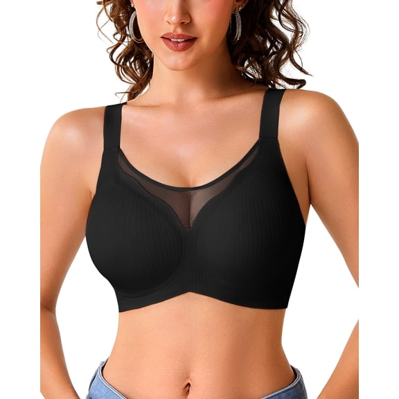 A AGROSTE Womens Wireless Bras V Mesh Comfortable Supportive Bralette Push UP Tshirt Bra No Underwire Seamless Full Coverage