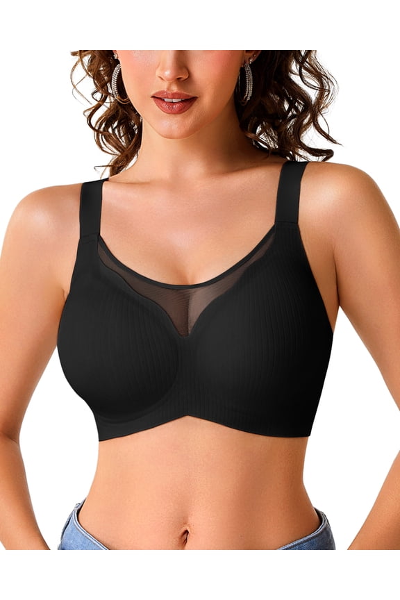 Womens Wireless Bras V Mesh Comfortable Supportive Bralette Push UP Tshirt Bra No Underwire Seamless Full Coverage