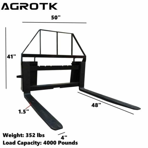 AGROTK 48'' Pallet Fork Frame for skid steer, 4000 lbs