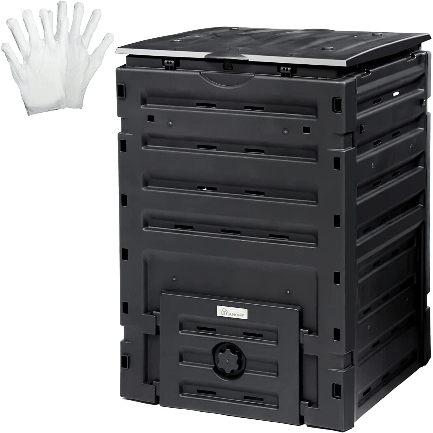 AGRTY 120-Gallon Outdoor Compost Bin, Lightweight Garden Compost Barrel with Aeration System, Black