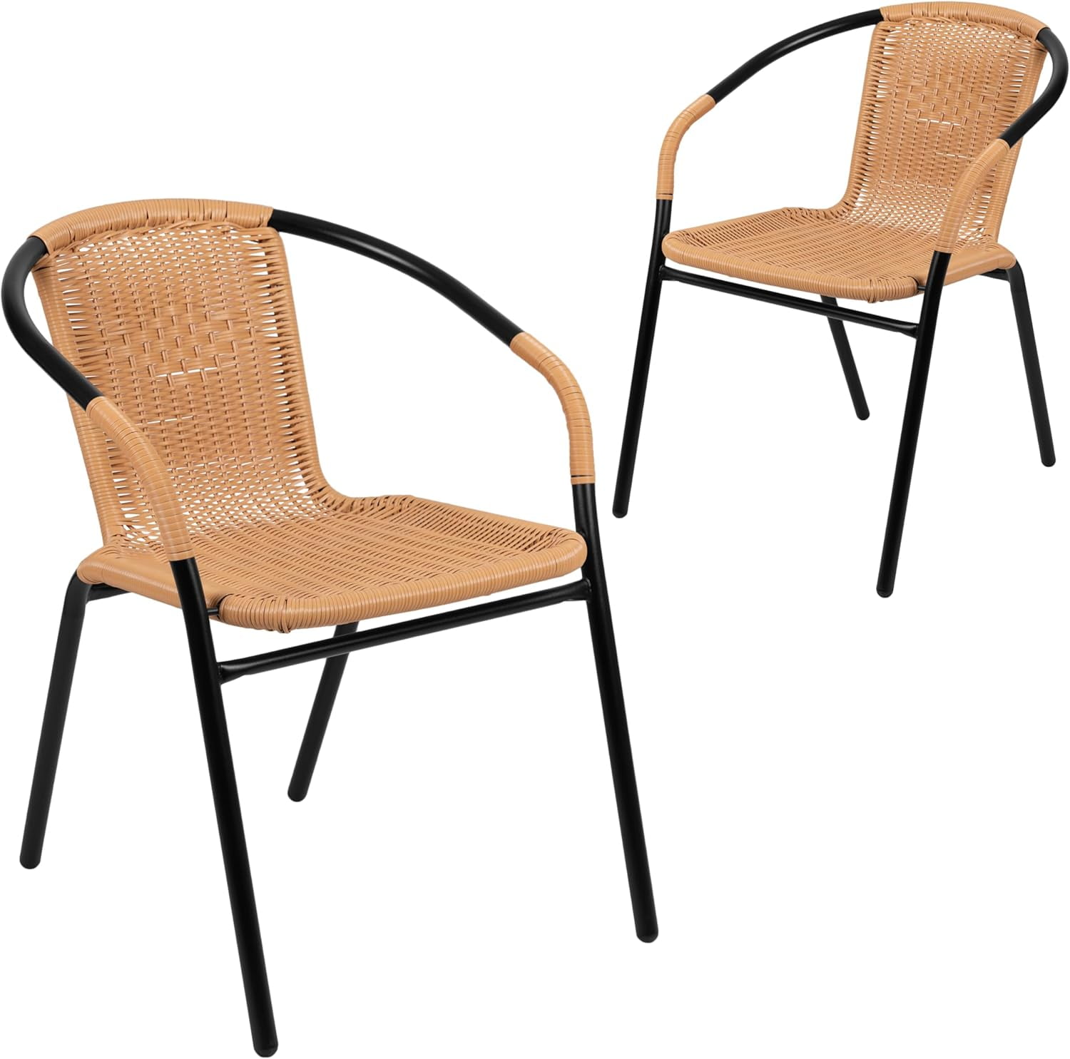 AGRTY 2-Pack Stackable Rattan Chairs with Curved Back, Indoor Outdoor Bistro Patio Dining Chair ...