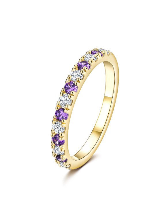 14K Gold Plated Half Eternity Rings for Women Cubic Zirconia 2.2mm Thin Stackable Wedding Band Birthstone Promise Rings Engagements Anniversaries Birthday Gifts for her 9