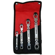 AGS AUTOMOTIVE SOLUTIONS Ratcheting Flare Nut Wrench Set, SAE Double Flex, 4-Piece