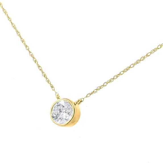 AGS Certified 10K Gold 1/10ct Diamond Solitaire Pendant Necklace (G-H, SI2-I1) - Choice of Colors