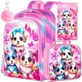 thumbnail image 1 of AGSDON 3PCS Backpacks for Girls, 16" Elementary Kids Cute Dog Backpack Preschool School Bookbags and Lunch Box, 1 of 8