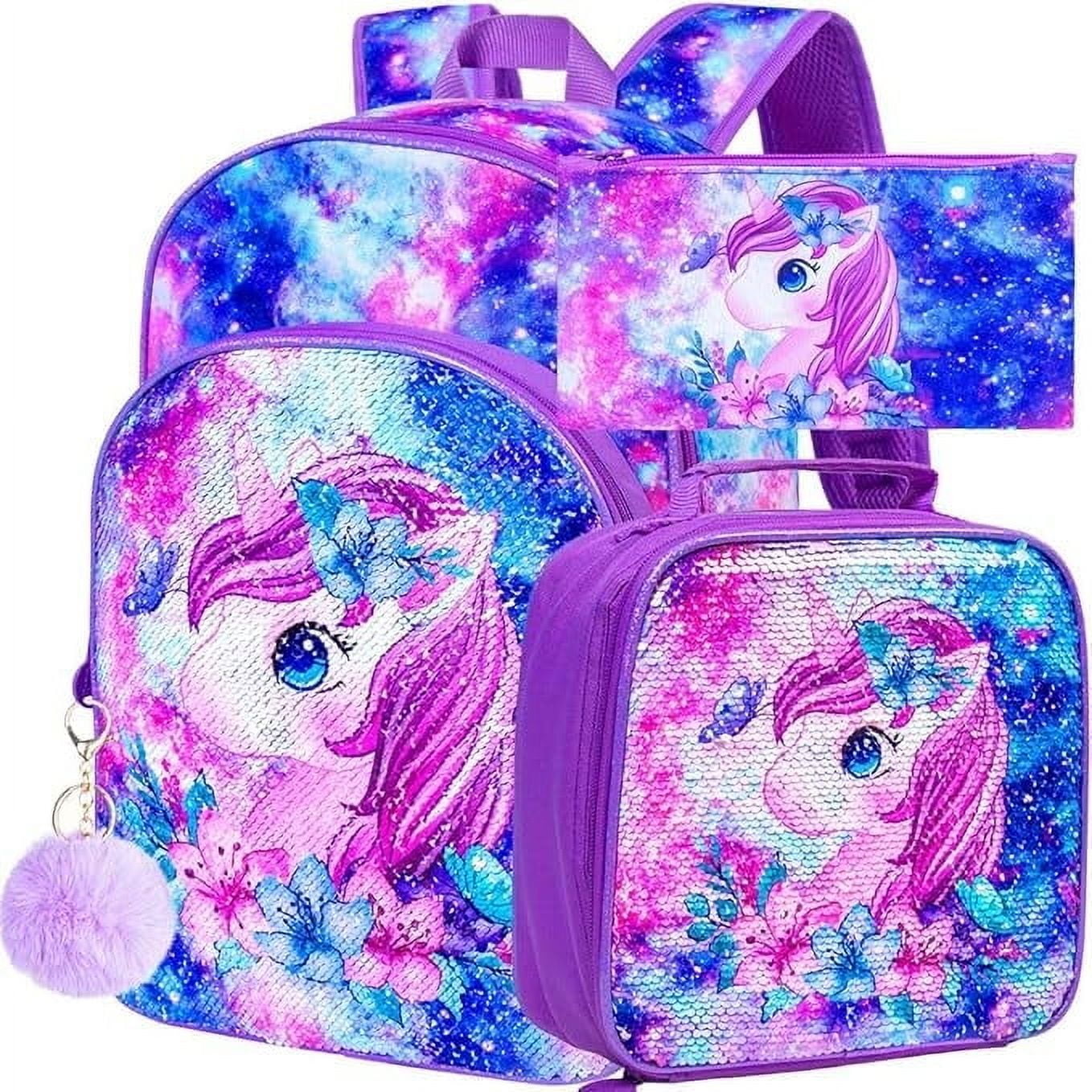 AGSDON 3PCS Girls Backpack with Lunch Box, 16