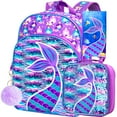 thumbnail image 1 of AGSDON 3PCS Kids Backpacks for Girls, 16" Little Kid Mermaid Sequin Preschool School Bookbag and Lunch Box, 1 of 10