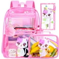 thumbnail image 1 of AGSDON 3PCS Kids Clear Backpack, Girls Transparent Bookbag Heavy Duty, Pink Cat See Through School Bag for Elementary Preschool, 1 of 9