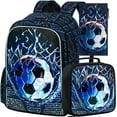 thumbnail image 1 of AGSDON 3PCS Soccer Backpack for Boys, 16" Kids School Bookbag with Lunch Box, Football Backpacks Set for Elementary Preschool Kindergarten(Black), 1 of 7