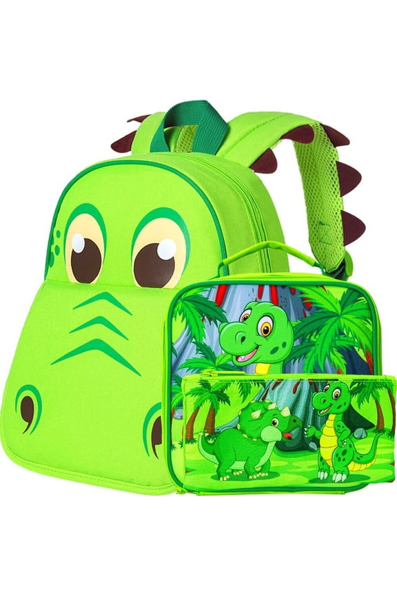 3PCS Toddler Backpack and Lunch Box for Boys, 12" Dinosaur Preschool Kids Bookbag, Cute Animal Kindergarten Schoolbag