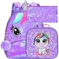 thumbnail image 1 of AGSDON 3PCS Toddler Backpack for Girls, 12" Unicorn Sequin Preschool Bookbag and Lunch Box - Purple, 1 of 7