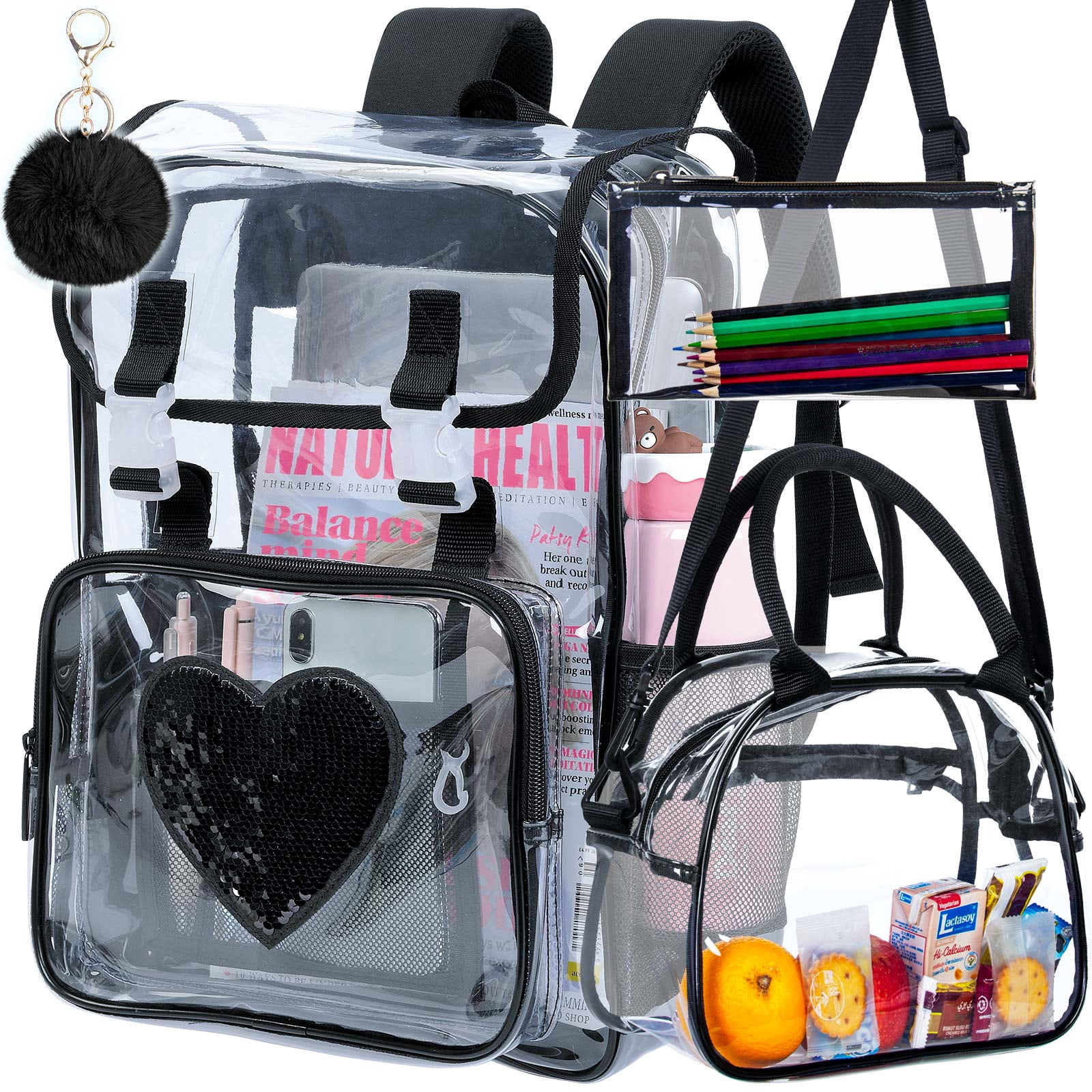 Flower Shop Clear Backpack; Fashion Book Bag; Ladies At School, UwU Bree Clear Backpack - Floral Frenzy – Cheeky Plum main image 2