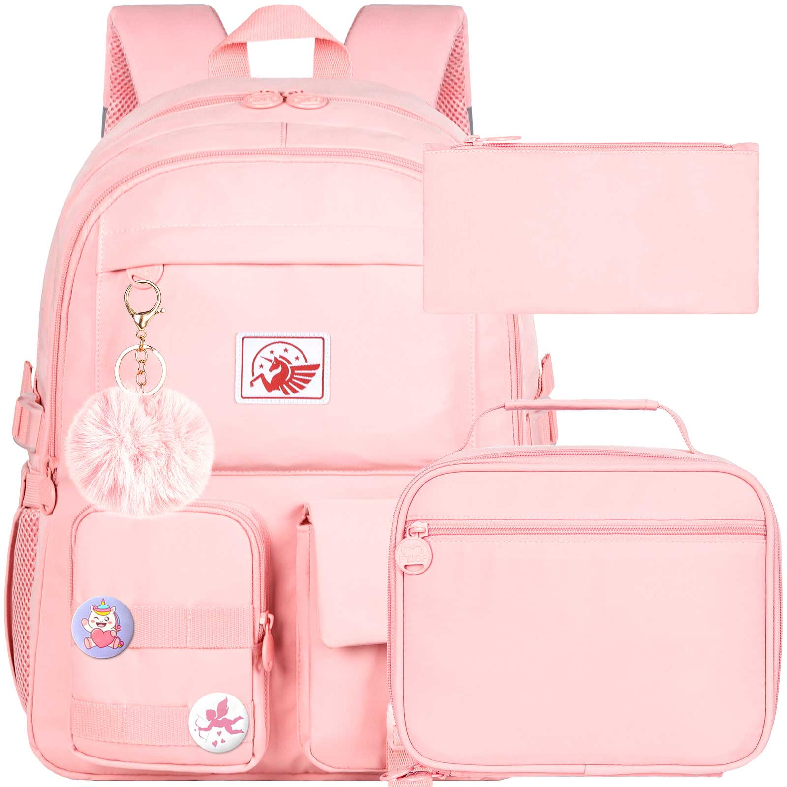 Backpacks for Girls, 17" Water Resistant Aesthetic School Backpack, Pink Cute Anti Theft Bookbag for Women College Teenagers