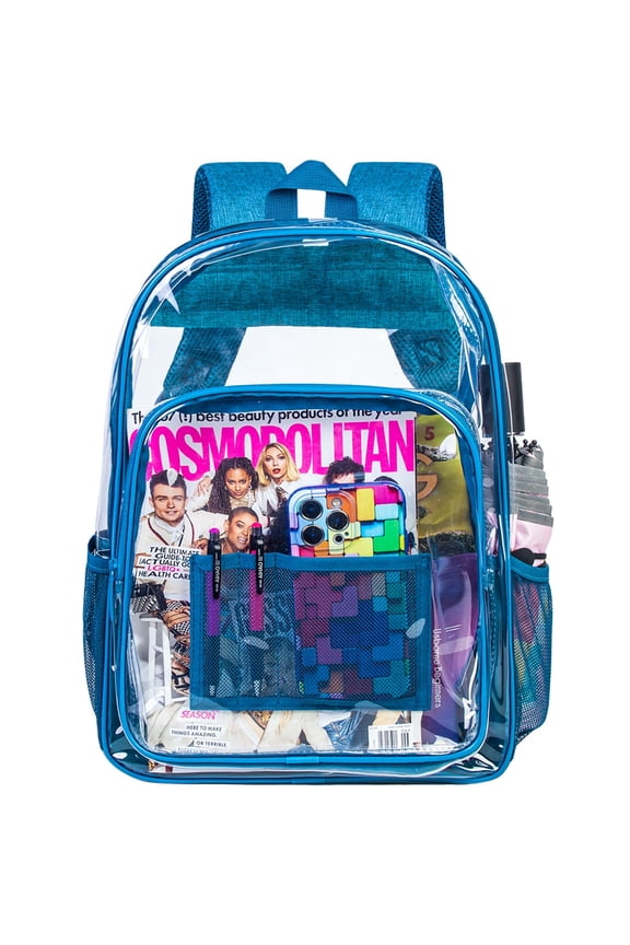 Clear Backpack, Heavy Duty Transparent Bookbag, See Through PVC Backpacks for Men - Navy