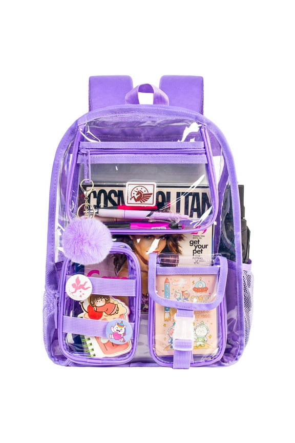 Clear Backpack, Heavy Duty Transparent Bookbag for Girls Women, Cute School See Through Backpacks for Teens Elementary - Purple