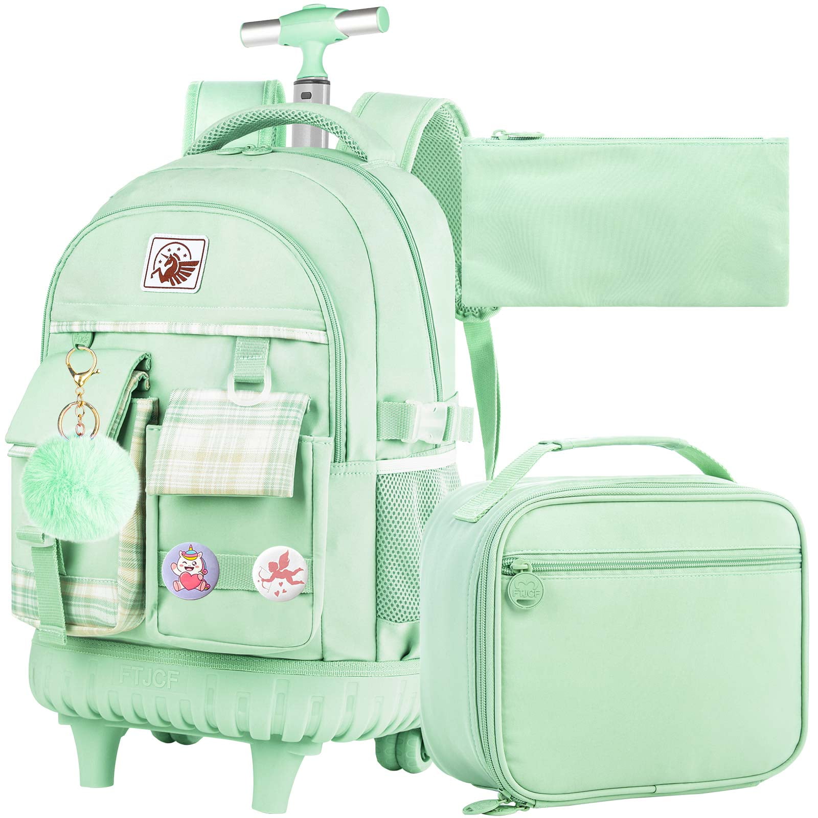 AGSDON Rolling Backpack for Girls, 21" Women Roller Wheels Bookbag, Laptop Wheeled Suitcase