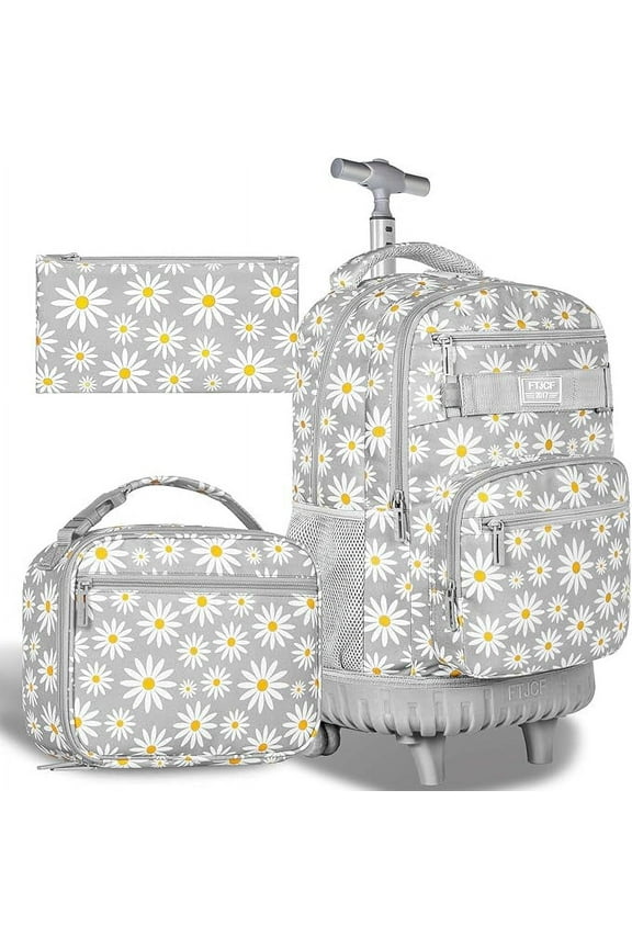 Rolling Backpack for Girls, Women Roller Wheels Bookbag, Laptop Daisy Wheeled School Bag with Wheels for Teens