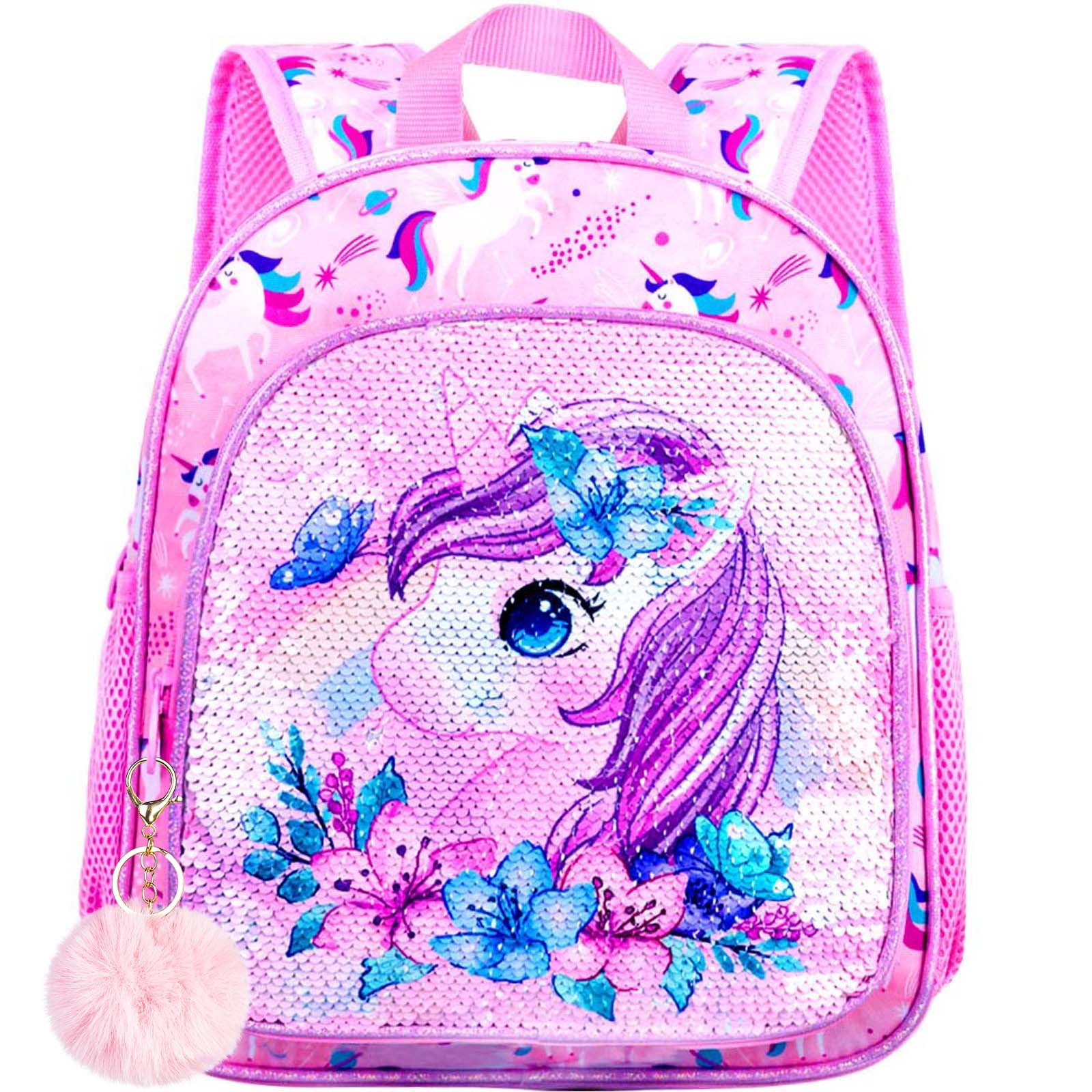 AGSDON Toddler Backpack for Girls, Kids Cute Unicorn Preschool Bookbag, Kindergarten Sequin School Bag
