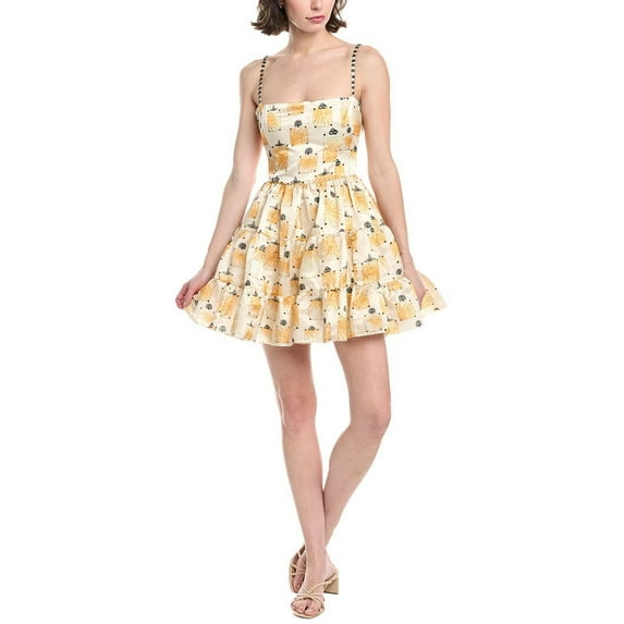 AGUA BY AGUA BENDITA womens Bisuteria Linen & Silk-Blend Mini Dress, m, Beige