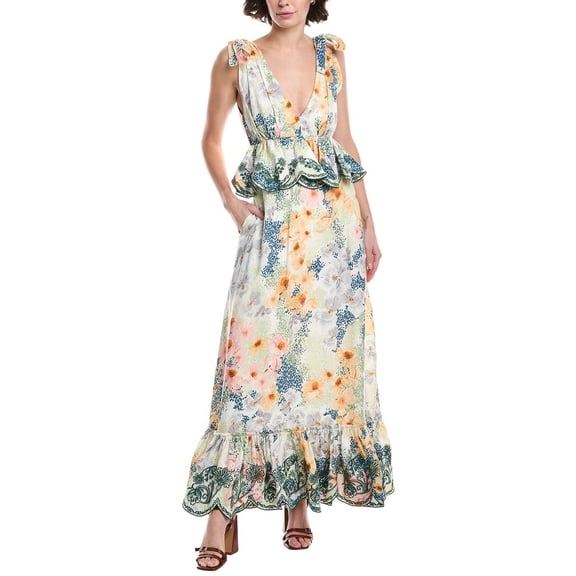 AGUA BY AGUA BENDITA womens  Florecer Linen Maxi Dress, xs, White