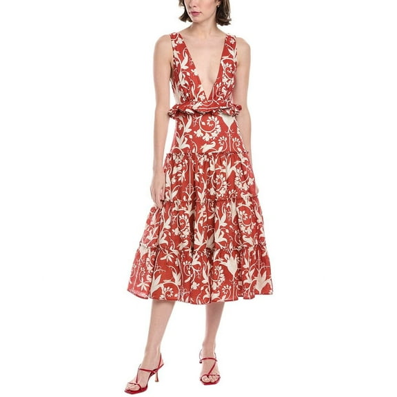 AGUA BY AGUA BENDITA womens Maiz Linen Midi Dress, m, Red