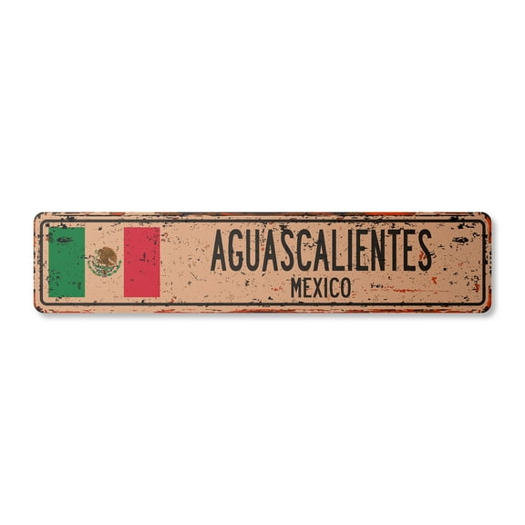 AGUASCALIENTES MEXICO Vintage Plastic Street Sign Mexican flag city country road wall gift | Indoor/Outdoor | 36" Wide