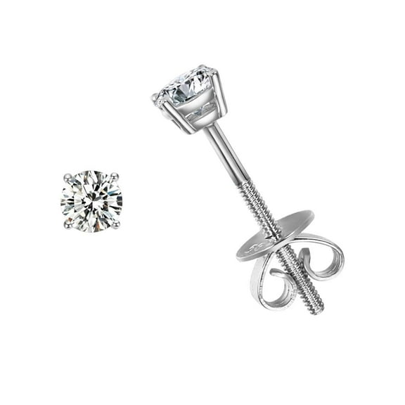 AGVANA 14k Solid White Gold Round 4 Prong Moissanite Earrings Simulated Diamond D-E Color VVS Clarity Stud Earrings for Women Fine Jewelry Gifts, Screw Back
