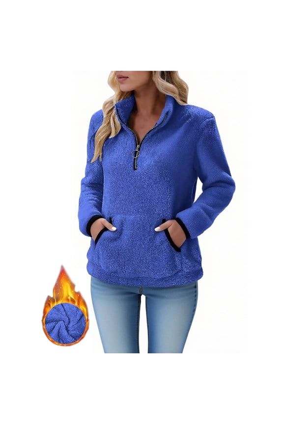 1/4 Zip Up Collar Sweatshirts for Women Fuzzy Fleece Pullover Solid Color Long SLeeve Tops Fall Winter Shirts