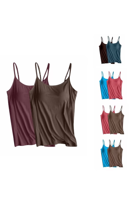 2 Pack Plus Size Camisole for Women with Build in Bra Modal Undershirts Summer Casual Spaghetti Strap Basic Cami Top Gym Workout Yoga Shirts Watermelon Red XXXXL