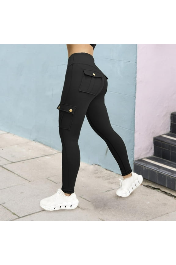 2025 Workout Cargo Leggings with Flap Pockets for Women High Waist Butt Lifting Leggings Compression Gym Yoga Pants Tummy Control Workout Running Pants
