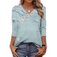 thumbnail image 1 of AGWOLF 3/4 Length Sleeve Shirts for Women Dressy Casual V Neck Tunic Tops Loose Fit Floral Print Shirt Boho Summer Tops Multicolor S, 1 of 8