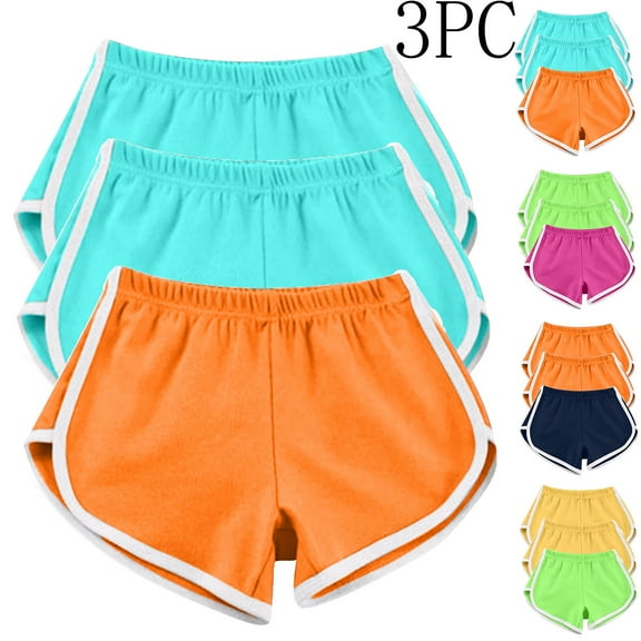 AGWOLF 3 Pack Women Sports Shorts Elastic Waist Colorblock Athletic Shorts Yoga Dance Summer Short Pants for Teen Girls