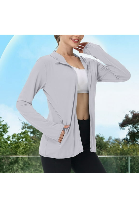 Athletic Jacket for Women Sun Protection Long Sleeve Shirts Full Zip Plus Size Lightweight Hoodies Hiking Outdoor Pockets