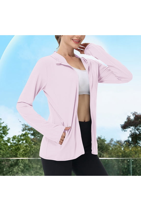 Athletic Jacket for Women Sun Protection Long Sleeve Shirts Full Zip Plus Size Lightweight Hoodies Hiking Outdoor Pockets
